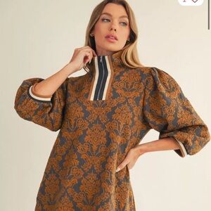 JODIFL Orange and Gray Patterned Dress